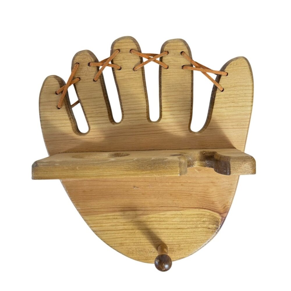 Amish Wooden Baseball Glove Rack Wall Mount Holder Mitt Boy Girl Room Decor